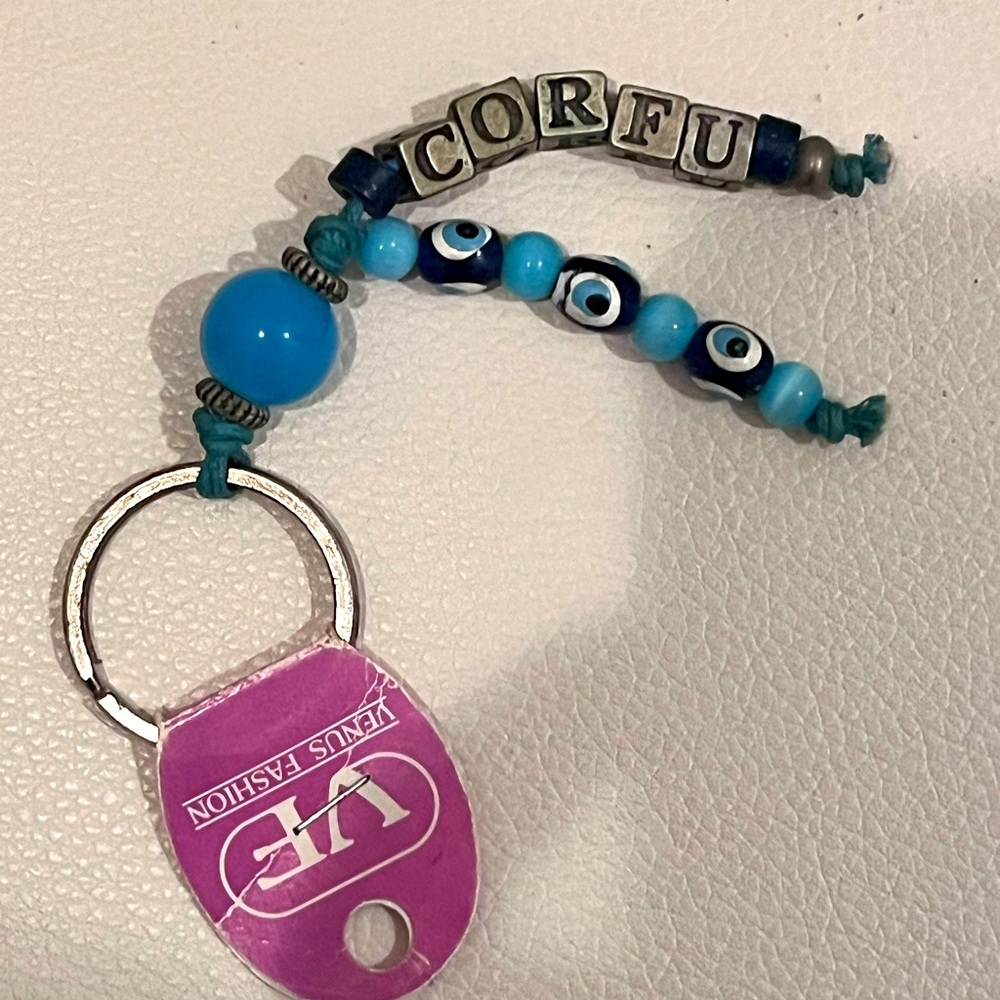 🇬🇷 CORFU GREECE EVIL EYE BEADED KEYCHAIN NEW WITH TAG 🇬🇷